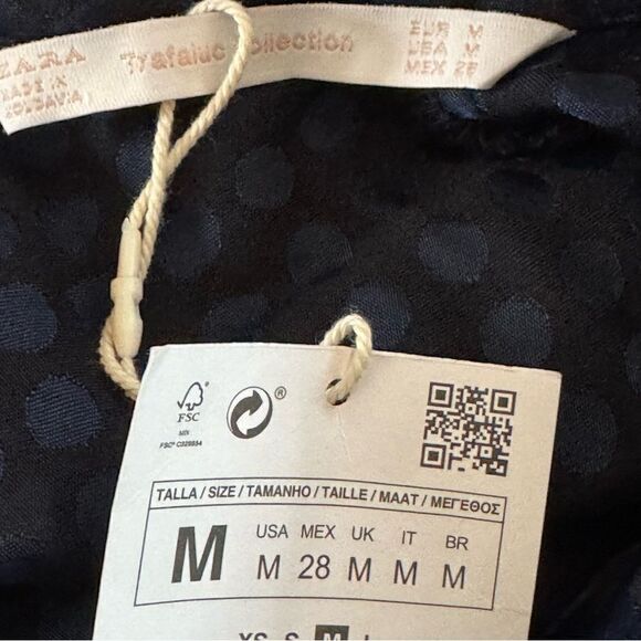 Zara Navy On Navy Polka Dot Dress Size Medium - Picture 5 of 7